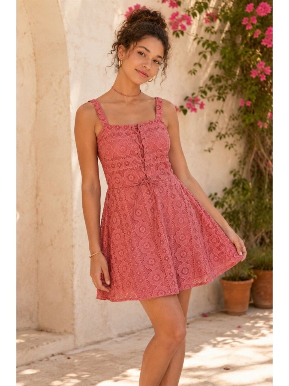 Romantic Boho Coquette Aeropostale Coral Lace Corset Mini Dress Cottagecore M